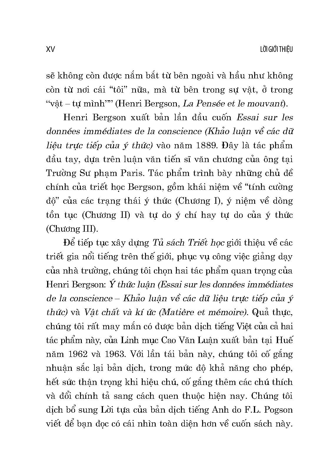 Ý Thức Luận (Essai Sur Les Données Immédiates De La Conscience) - Henri Bergson; Cao Văn Luận dịch; Phạm Anh Tuấn hiệu chú (Tái bản 2024)