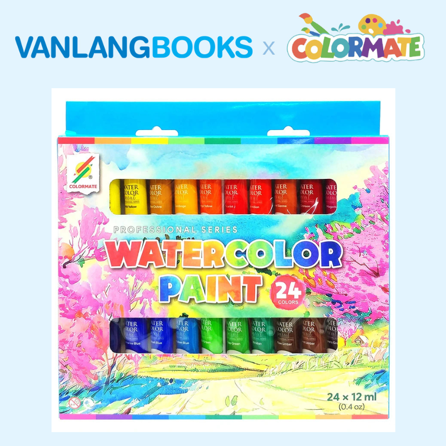 Sách Học Vẽ Tranh Màu Nước + Hộp 24 Tuýp Màu Vẽ Nước 12ml - Vanlangbooks x Colormate