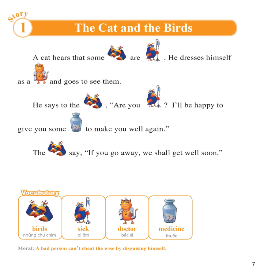 Learn English With Fables 8 - Học Tiếng Anh Qua Truyện Ngụ Ngôn Tập 8: The Cat And The Birds - Mèo Và Chim
