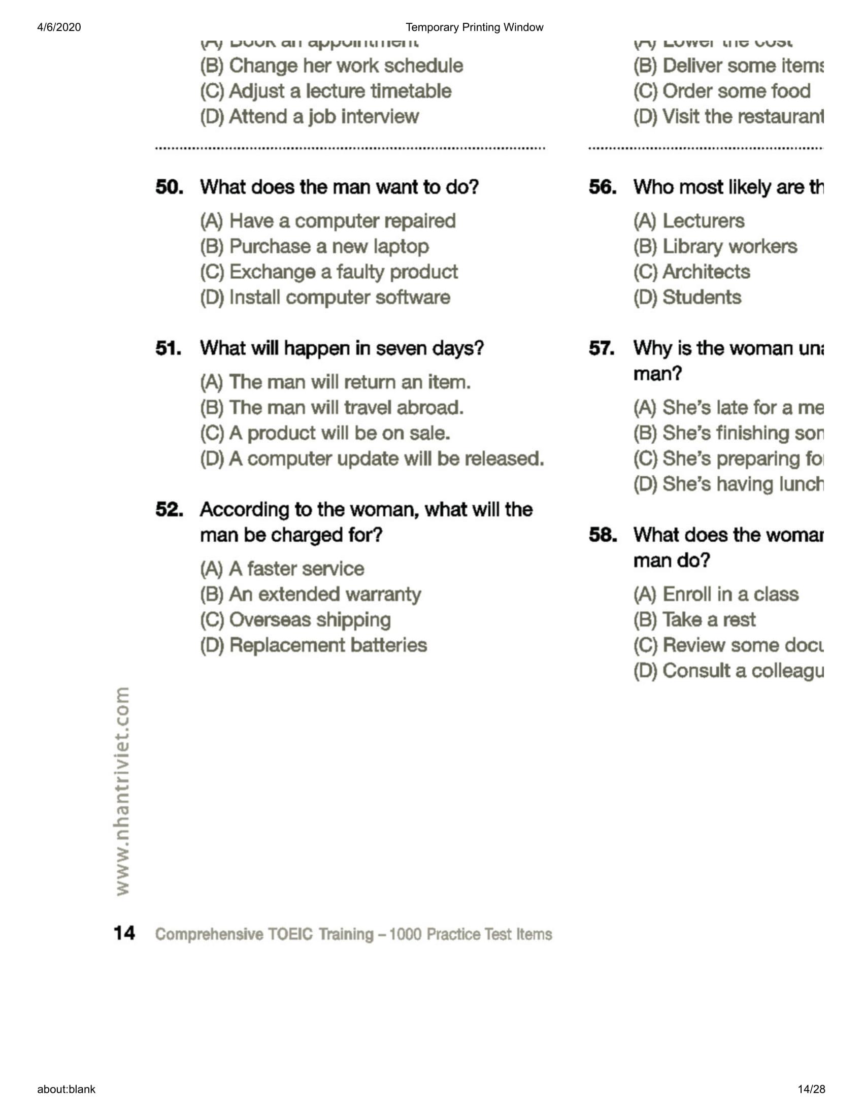 Comprehensive Toeic Training 1000 Practice Test Items (Vol 2) - Kèm CD