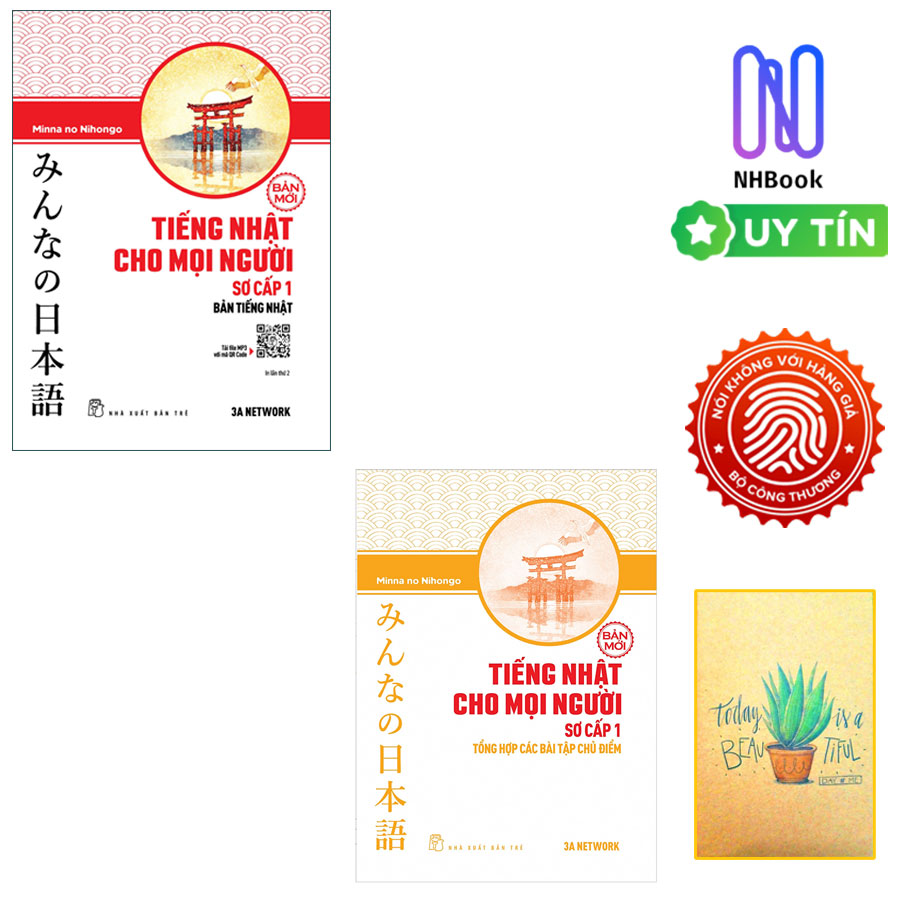 Combo Sách Tiếng Nhật Cho Mọi Người - Trình Độ Sơ Cấp 1: Tổng Hợp Các Bài Tập Chủ Điểm + Bản Tiếng Nhật (Bộ 2 cuốn/ Tặng kèm bookmark Happpy Life)