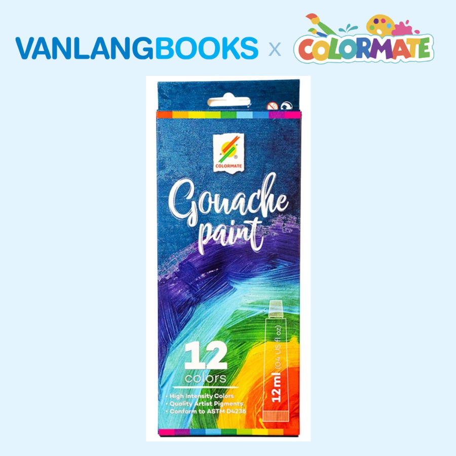 Sách Vẽ Màu Nước Cho Người Mới Bắt Đầu (Tái Bản 2025) + Hộp 12 Tuýp Màu Vẽ Gouache Paint - Vanlangbooks x Colormate