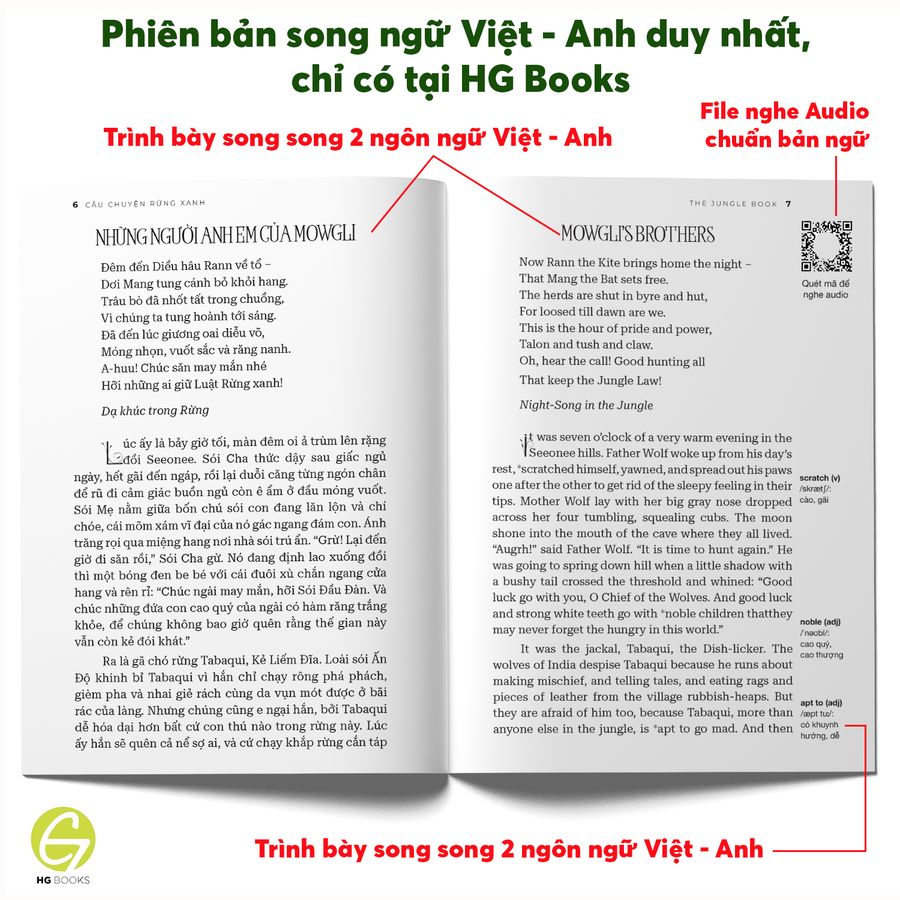 Sách Câu Chuyện Rừng Xanh – Song ngữ Việt Anh | Truyện thiếu nhi kinh điển – The Jungle Book