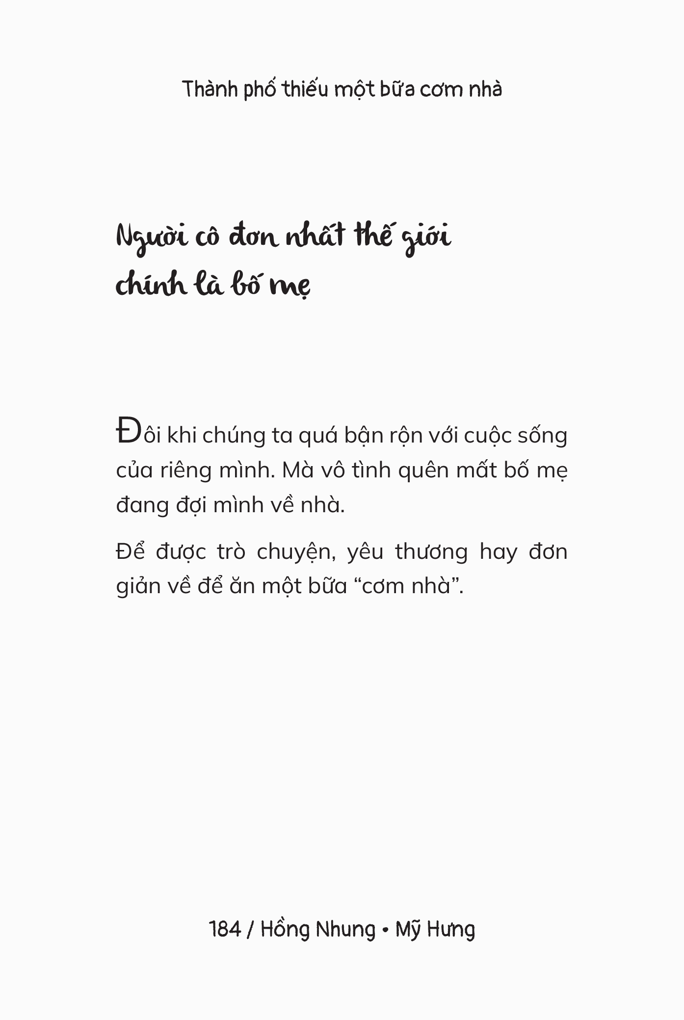 Sách Thành Phố Thiếu Một Bữa Cơm Nhà - Hồng Nhung & Mỹ Hưng