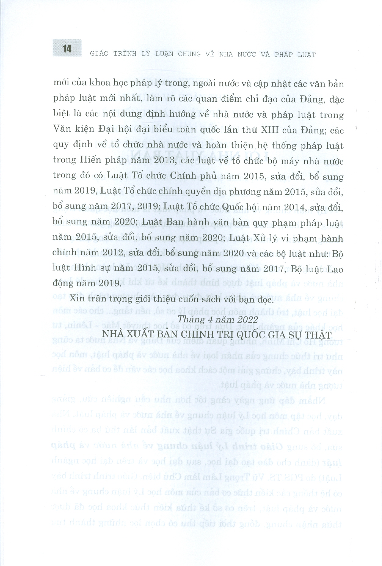 Giáo trình LÝ LUẬN CHUNG VỀ NHÀ NƯỚC VÀ PHÁP LUẬT (Dùng Cho Đào Tạo Đại Học, Sau Đại Học Và Trên Đại Học Ngành Luật) (Xuất bản lần thứ ba có chỉnh sửa, bổ sung) - Bản in năm 2022