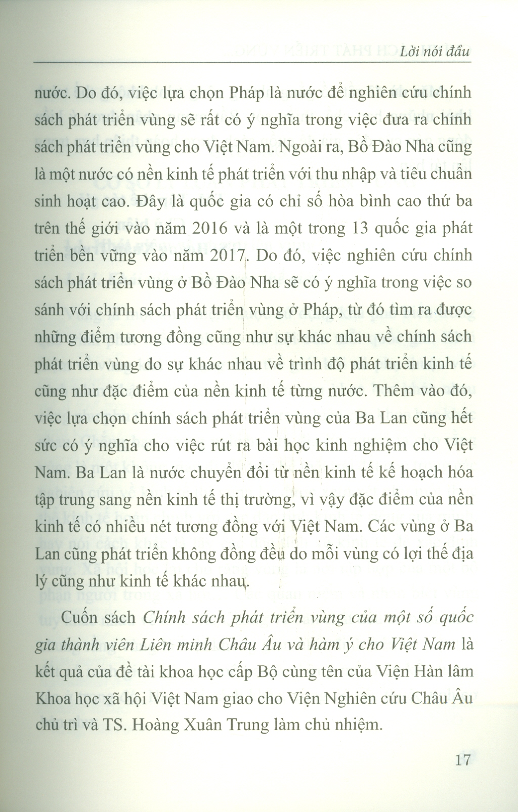 Chính Sách Phát Triển Vùng Của Một Số Quốc Gia Thành Viên Liên Minh Châu Âu Và Hàm Ý Cho Việt Nam (Sách chuyên khảo) - Viện Hàn lâm Khoa học Xã hội Việt Nam - Viện Nghiên cứu Châu Âu; TS. Hoàng Xuân Trung chủ biên