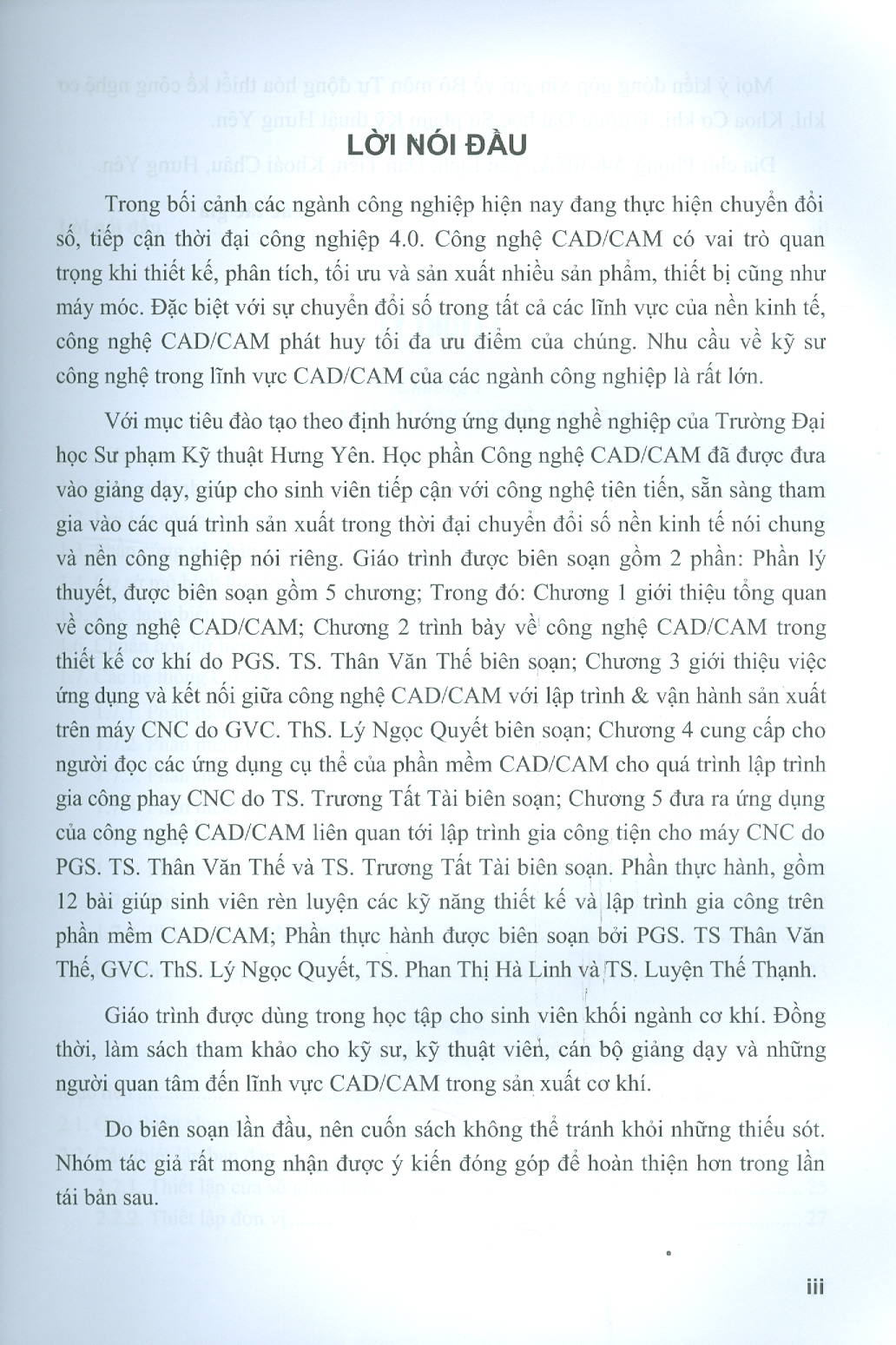Giáo Trình Công Nghệ CAD/CAM - PGS. TS. Thân Văn Thế (chủ biên), TS. Trương Tất Tài, ThS. GVC. Lý Ngọc Quyết, TS. Phan Thị Hà Linh, TS. Luyện Thế Thạnh
