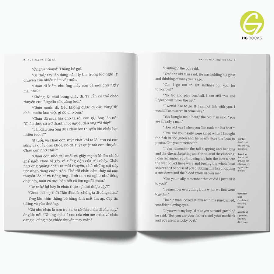 Sách song ngữ Ông Già Và Biển Cả - Tiểu thuyết kinh điển thiếu nhi tặng kèm file nghe & note từ vựng - HG Books
