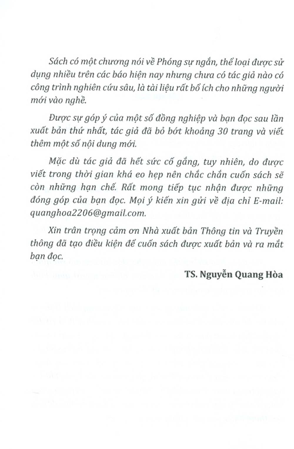 Phóng Sự Báo Chí - Lý Thuyết, Kỹ Năng Và Kinh Nghiệm (In lần thứ ba có bổ sung, chỉnh sửa) - Học viện Báo chí Tuyên Truyền (TS. Nguyễn Quang Hòa)