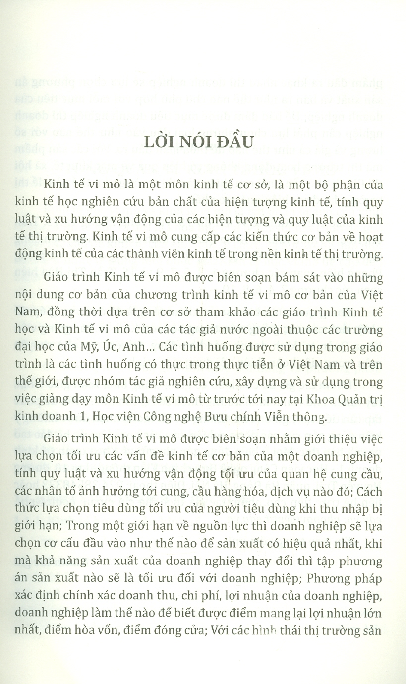 Giáo Trình Kinh Tế Vi Mô - TS. Vũ Trọng Phong & TS. Trần Thị Hòa - (bìa mềm)