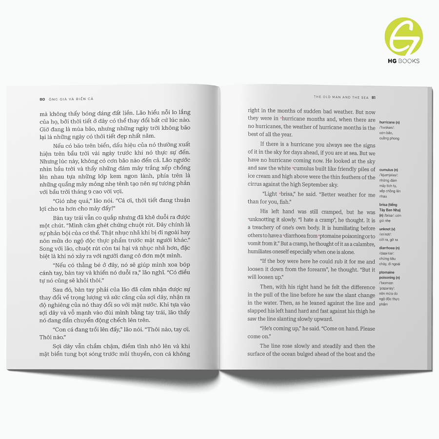 Sách song ngữ Ông Già Và Biển Cả - Tiểu thuyết kinh điển thiếu nhi tặng kèm file nghe & note từ vựng - HG Books