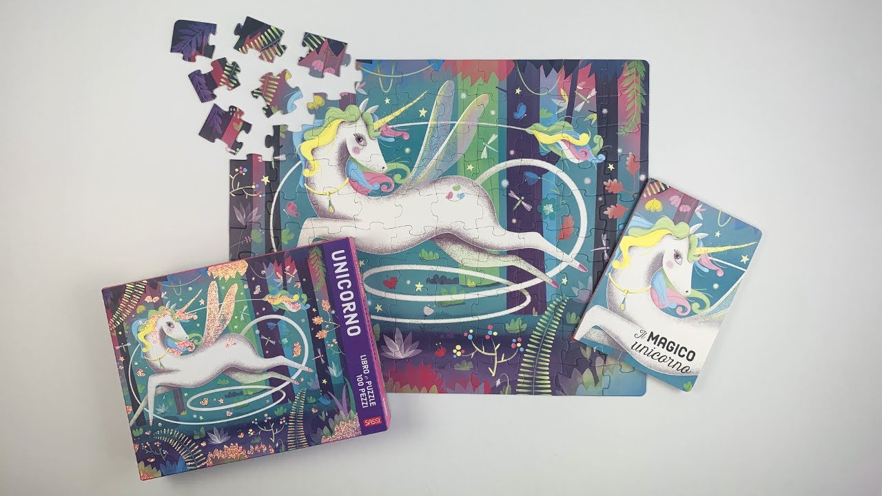 Bộ tranh ghép xếp hình 100 mảnh dành cho bé kèm truyện chủ đề kỳ lân - Book & Giant Puzzle - Unicorn - 100 Pieces