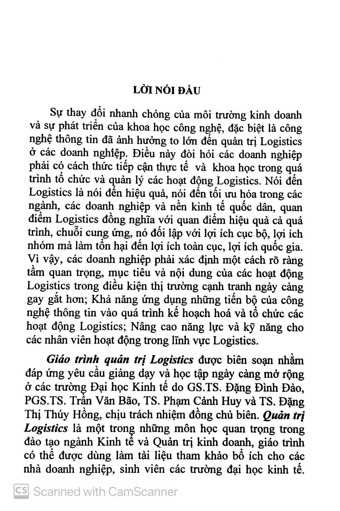 Giáo Trình Quản Trị Logistics (Dùng Cho Ngành kinh Tế Và Quản Trị Kinh Doanh) (Tái Bản 2023)