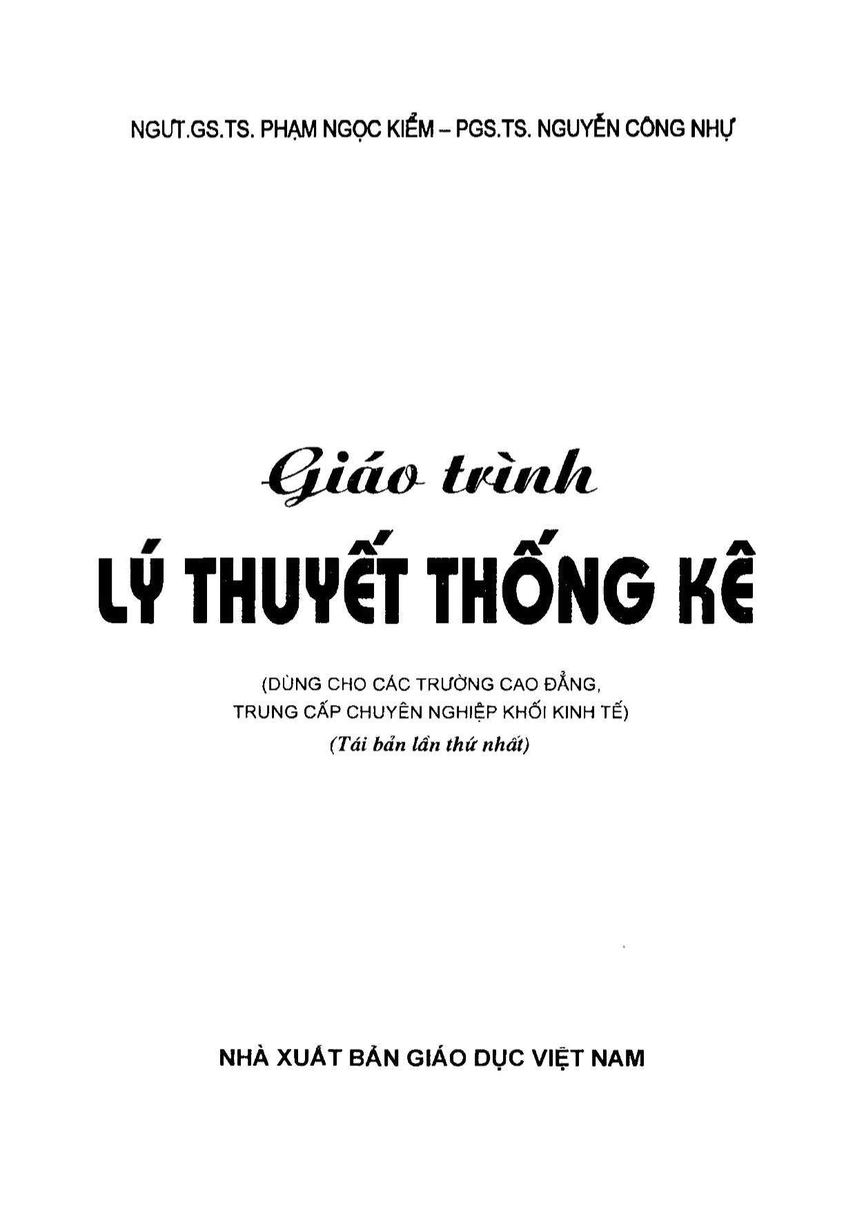 Giáo trình "Lý thuyết thống kê" (dùng cho các trường cao đẳng, trung cấp chuyên nghiệp khối kinh tế)