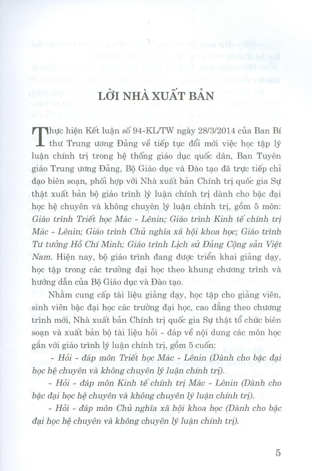 Hỏi - Đáp Môn Lịch Sử Đảng Cộng Sản Việt Nam (Dùng cho bậc đại học hệ chuyên và không chuyên lý luận chính trị) (Tài liệu theo bộ giáo trình mới nhất của Bộ Giáo dục và Đào Tạo)