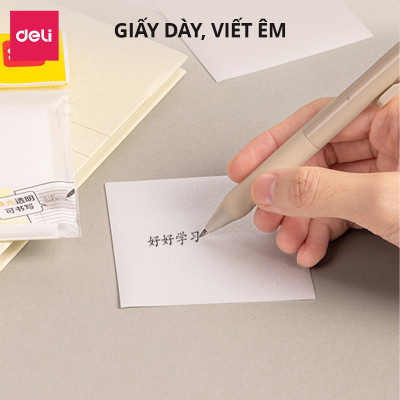 Set 50 giấy note Deli trong suốt chống nước giấy ghi nhớ ghi chú có keo dính chắc chắn cho học sinh văn phòng