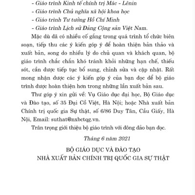 Giáo Trình Kinh Tế Chính Trị Mác - Lênin (Dành Cho Bậc Đại Học Hệ Không Chuyên Lý Luận Chính Trị) (Tái Bản 2024)