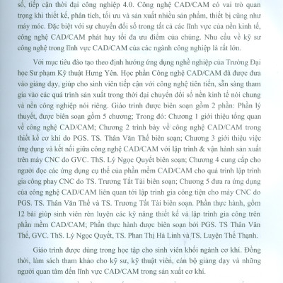 Giáo Trình Công Nghệ CAD/CAM - PGS. TS. Thân Văn Thế (chủ biên), TS. Trương Tất Tài, ThS. GVC. Lý Ngọc Quyết, TS. Phan Thị Hà Linh, TS. Luyện Thế Thạnh