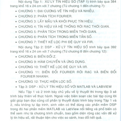Xử Lý Tín Hiệu Số, Tập 1 (Dùng cho sinh viên các ngành Điện tử, Tự động hóa, Viễn thông, Tin học)