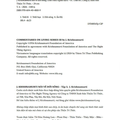 Sách - J. Krishnamurti Nói Về Đời Sống - Tập 3