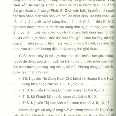Translation 1 - Trường Đại học Ngoại Thương ; TS. Nguyễn Thị Dung Huệ chủ biên, ThS. Nguyễn Phương Linh, ThS. Lê Khánh Minh, ThS. Nguyễn Thị Lan Anh