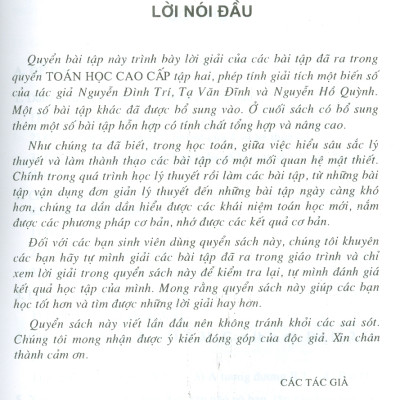 Bài Tập Toán Học Cao Cấp - Tập Hai: Phép Tính Giải Tích Một Biến Số (Tái bản lần thứ mười bảy, năm 2023)