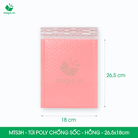 MTS3H - 26.5x18cm - COMBO 100 TÚI GÓI HÀNG CHỐNG SỐC BỌC BÓNG KHÍ MÀU HỒNG PASTEL