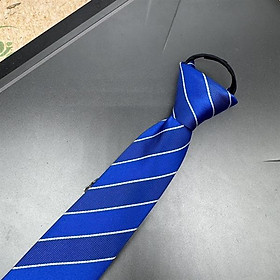 Cà vạt nam mẫu thắt sẵn dây kéo bản nhỏ 6cm mẫu xanh bích kẻ trắng thưa