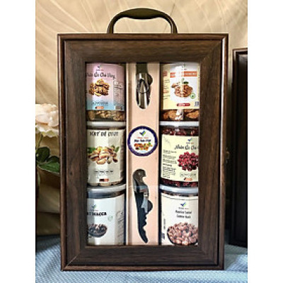 Hộp quà tặng (hộp gỗ) sang trọng với 6 loại hạt cao cấp VIETTIN MART