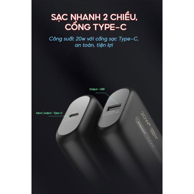Sạc Dự Phòng Pisen Quick - Power Tiny 20W 10000mAh - Pisen TS-D304 - Màu Đen