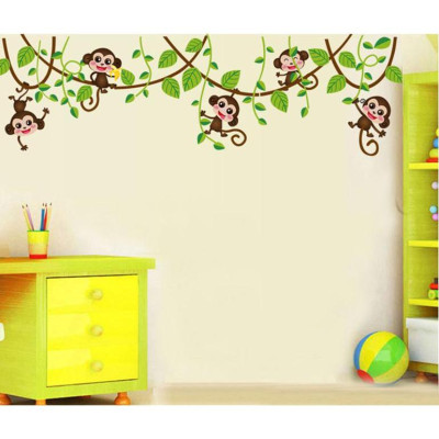  Sticker Decal dán tường kết hợp Cây, âm nhạc, khỉ AY7247+AY7155+AY7114