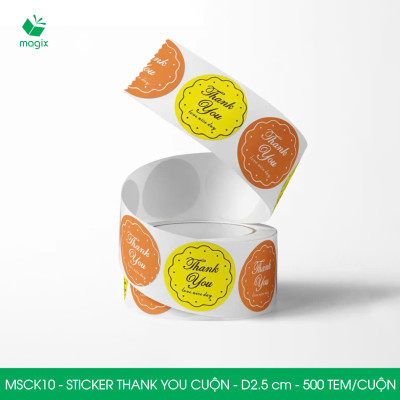 MSCK10 - D2.5 cm - 1 Cuộn 500 sticker thank you tròn, nhãn dán thank you, tem dán cảm ơn