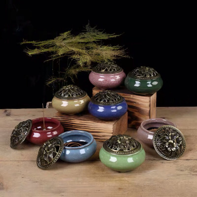 Lư sứ đốt trầm hương, xông đốt phong thủy cao cấp- Tặng tri ân 1 hộp 40 nhang vòng trầm hương thắp bàn thờ , xông nhà, thanh lọc không khí, tẩy uế nhà cửa