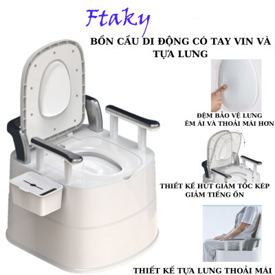 Bồn cầu di động loại lớn cho người già, bà bầu , người bệnh tiện lợi chất liệu nhựa abs cao cấp có tay vịn đệm tựa lưngGhế Ngồi toilet Khử Mùi Tiện Dụng