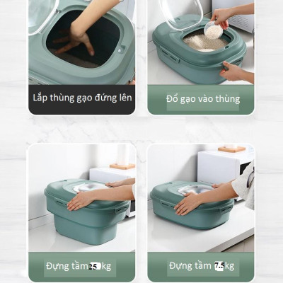 Hộp lưu trữ gạo 25kg có nắp đậy trong suốt chống côn trùng, có thể gấp gọn , màu sắc giao ngẫu nhiên - Hàng chính hãng