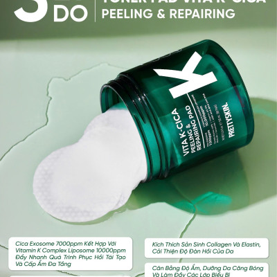Toner Pad Vita K-Cica Peeling & Repairing Pad Pretty Skin Hàn Quốc 80 miếng