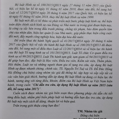 Chỉ Dẫn Tra Cứu Áp Dụng Bộ Luật Hình Sự Năm 2015  Sửa Đổi, Bổ Sung Năm 2017 ( Tái Bản Lần Thứ Nhất, Có Chỉnh sửa, Bổ sung )