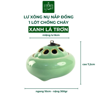 Lư Xông Nụ Trầm Gốm Sứ Nắp Đồng Hoa Văn - Dùng Đốt Nụ Trầm, Nụ Thảo Mộc Thuần Việt
