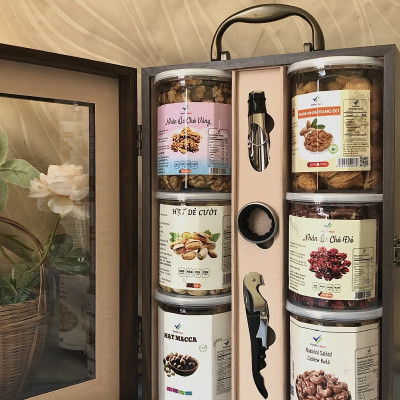 Hộp quà tặng (hộp gỗ) sang trọng với 6 loại hạt cao cấp VIETTIN MART