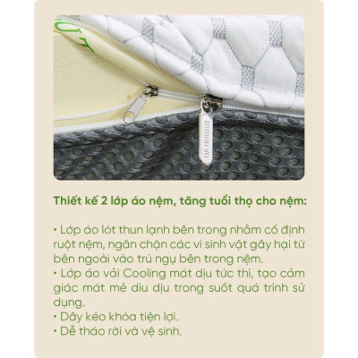 Nệm Cao Su Thiên Nhiên Tatana Cool Fresh, Áo Vải Cooling Làm Mát- Mền Mại, Êm Ái, Độ Đàn Hồi Cao -  Bảo hành 12 năm.