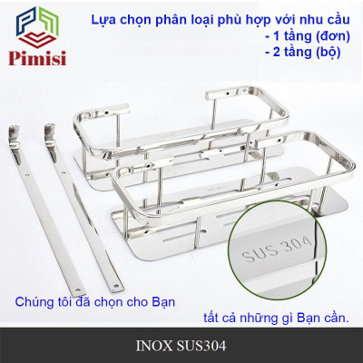 Kệ Nhà Tắm Để Đồ Gắn Tường Phẳng Thẳng Hay Để Góc Pimisi Inox 304 Hình Chữ Nhật Đựng Đồ Trong Phòng Tắm Sáng Bóng Dễ Vệ Sinh Hoặc Kệ Nhà Bếp 1 - 2 Tầng Thông Minh Gắn Tường Bằng Khoan Đinh Vít Chắc Chắn | Hàng Chính Hãng