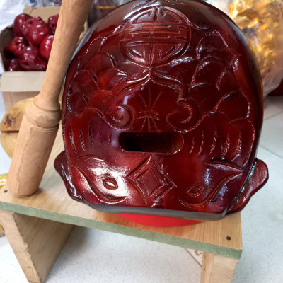 Mõ tụng kinh bằng gỗ mít làm mầu mận chín kt 20cm