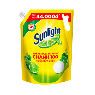 Nước Rửa Chén Bát Sunlight Chanh 100 Sạch Nhanh Xả Bọt Nhanh Rửa Sạch Dầu Mỡ Túi 3.1KG