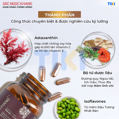Combo 6 món: Nước tẩy trang 145ml + Sữa rửa mặt 50g+ Nước hoa hồng 145ml + Kem dưỡng ban đêm 10g + Kem chống nắng 50g + Sắc Ngọc Khang ++ (60 viên)