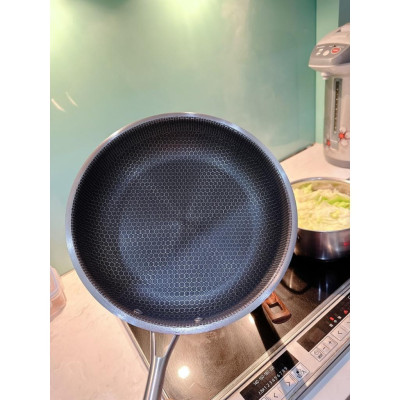 Chảo Vân Tổ Ong Inox 304 Đáy Bằng Siêu Chống Dính 28Cm Dùng Cho Mọi Loại Bếp