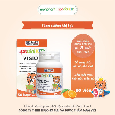 [Hộp 30 viên] Viên nhai, viên ngậm Special Kid Visio+ Hỗ trợ cho đôi mắt khoẻ mạnh, giảm mỏi mắt, khô mắt