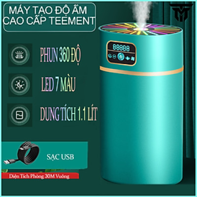 Máy Phun Sương Tạo Ẩm Không Khí Teement , Máy Xông Và Khuyếch Tán Tinh Dầu Dung Tích 1.1 Lít Với 3 Chế Độ Phun, Tích Hợp Đèn Ngủ Tự Thay Đổi Màu Sắc, Độ Ồn Thấp, Phun Liên Tục 8h Và Tự Ngắt Khi Hết Nước, Sạc Usb Tiên Lợi,  - Hàng Chính Hãng