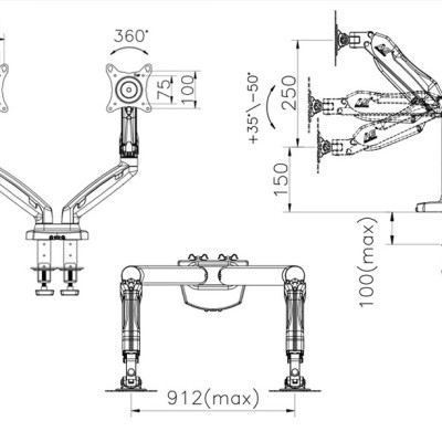 Giá treo 2 màn hình máy tính nhập khẩu F160 cho 17 - 27inch