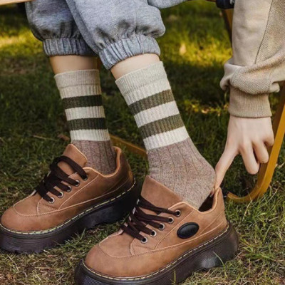 Combo 5 đôi tất nữ mùa thu đông Azuno cổ cao kẻ sọc nhiều màu