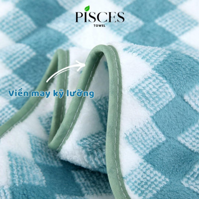Khăn Mặt PISCES TOWEL 35x75cm Caro Cotton Mềm Mại, Khăn Spa Yoga Gym Thể Thao Thấm Hút Mồ Hôi